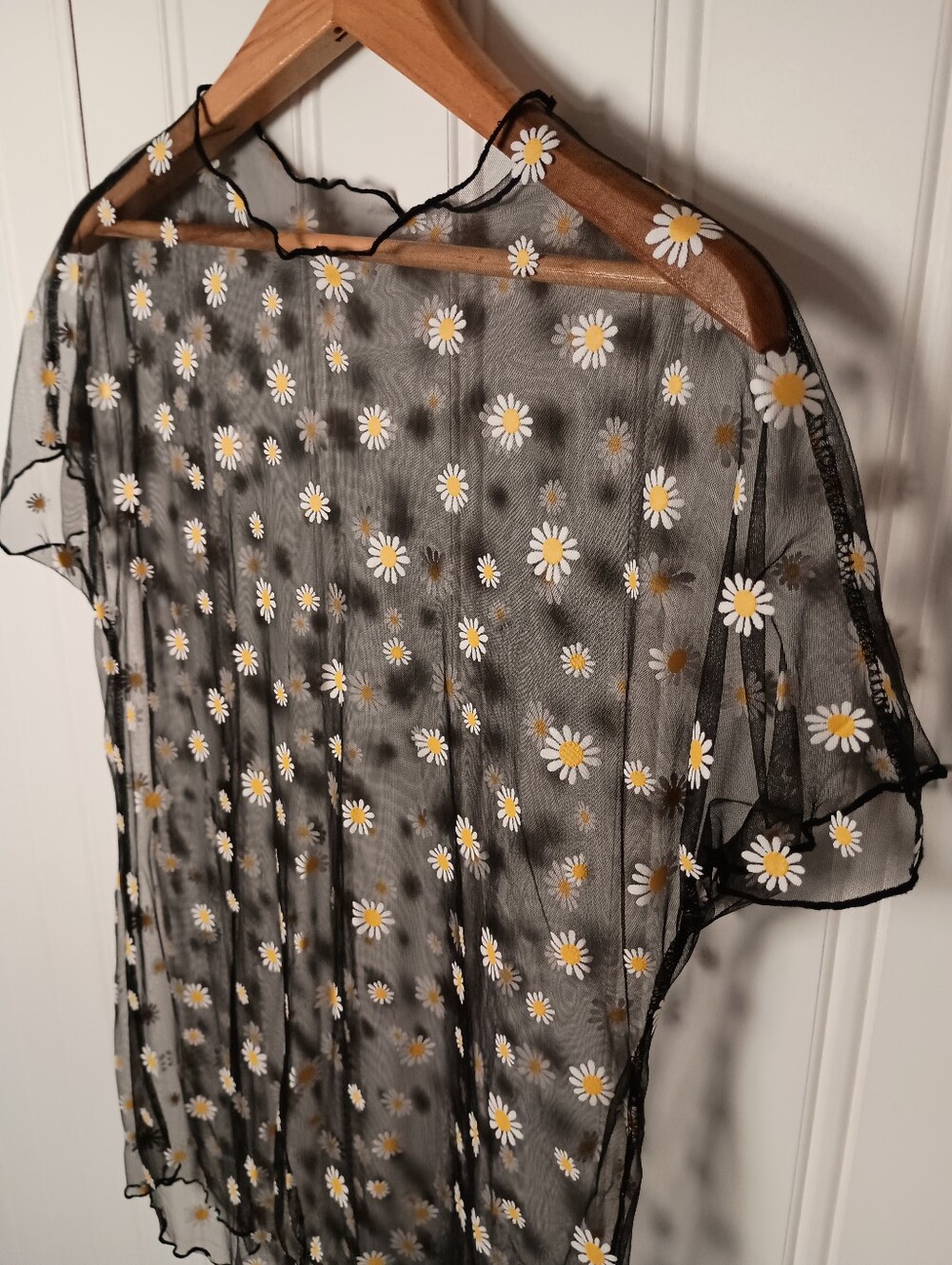 Fun!- Sheer Black Daisy Mesh 90s Inspired Dress Or Cover-Up- Size M